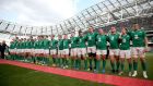 Ireland stand for Ireland’s Call. Who  decided it would remain part of the rugby experience and force fed to 50,000 people before every home Six Nations Championship match. Photograph: Dan Sheridan/Inpho  