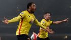 Troy Deeney doubled Watford’s lead as his side stunned Arsenal at the Emirates, winning 2-1. Photograph: Reuters/Tony O’Brien