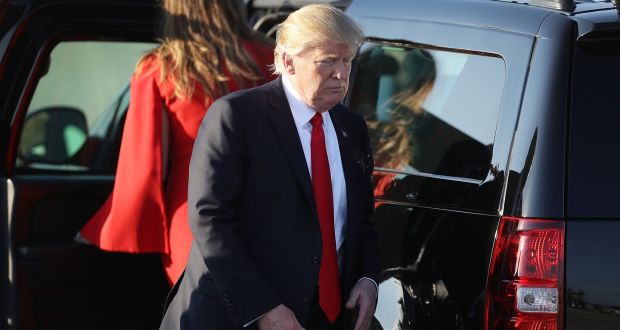 US president Donald Trump   at   Palm Beach international airport for a visit to his Mar-a-Lago Resort for the weekend on  Friday. Photograph: Joe Raedle/Getty Images