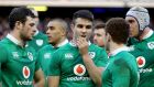 Dejection: Ireland’s Robbie Henshaw, Conor Murray and Paddy Jackson after the defeat to Scotland at Murrayfield. Photograph: Dan Sheridan/Inpho