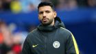 Manchester City striker Sergio Aguero was left out  of Pep Guardiola’s starting line-up for City’s 2-1 win at home to Swansea City. Photograph: Alex Livesey/Getty Images
