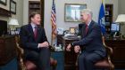  Democratic senator  Richard Blumenthal meeting US supreme court nominee Neil Gorsuch  on Capitol Hill on Wednesday. Photograph: Michael Reynolds/EPA