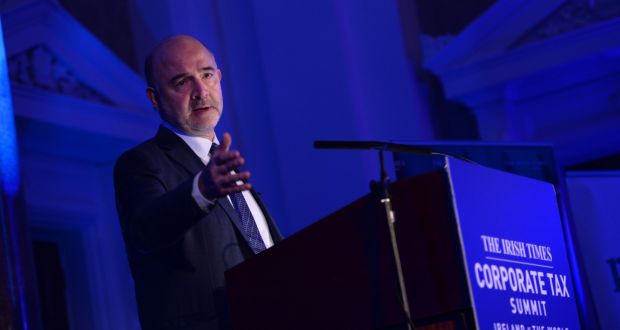 Pierre Moscovici,  European commissioner for economic and financial affairs: he appeared to see a silver lining in Brexit, arguing that it would make the group of EU member states not in the euro zone  smaller. Photograph: Dara Mac Dónaill