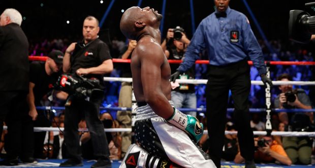 Floyd Mayweather Jr. after winning his WBC/WBA welterweight title fight against Andre Berto at MGM Grand Garden Arena in September 2015. Photograph: Ezra Shaw/Getty Images