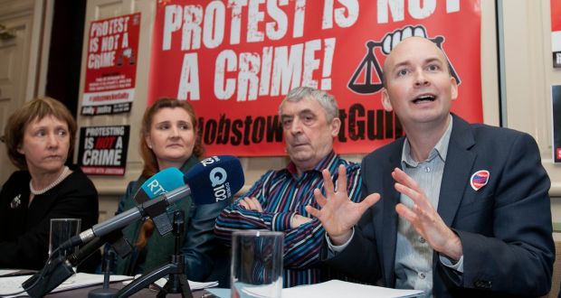 Former MEP Patricia McKenna, Annette Woolley, Frank Donaghy and  Paul Murphy  during the  launch of the #jobstownnotguilty campaign at Buswells Hotel, Dublin, Photograph: Gareth Chaney/Collins