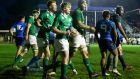 Tommy O’Brien celebrates scoring a try for Ireland under-20s against their Italian counterparts at Stadio Enrico Chersoni in Prato on February 10th. Photograph: Matteo Ciambelli/Inpho.