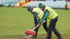 Ground staff remove water from pitch prior to  Donegal v Dublin Allianz Football League Division One clash  on Sunday. Photograph: Lorcan Doherty/Inpho/Presseye