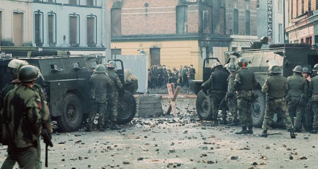 Bloody Sunday, Derry, 1972: British soldiers in the Bogside just before paratroopers opened fire, on January 30th. Photograph: William L Rukeyser/Getty