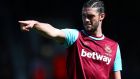 West Ham hope Andy Carroll will be fit for Monday’s game against Chelsea. Photograph: Clive Rose/Getty Images.