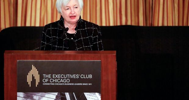 Federal Reserve chairwoman Janet Yellen addresses the Executives Club of Chicago in Chicago, Illinois, on Friday. Photograph: Kamil Krzaczynski / Reuters 