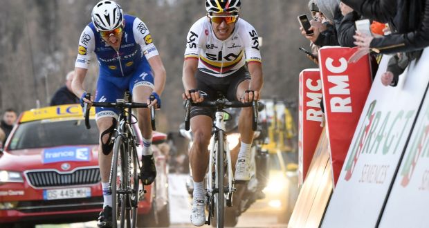 Ireland’s Daniel Martin of QuickStep Floors battles with Colombia’s Team Sky rider  Sergio Henao   towards the finish line at the end of the 177km seventh stage  of the Paris-Nice  between Nice and Col de la Couillole on Saturday. Photograph: Philippe Lopez/AFP/Getty Images