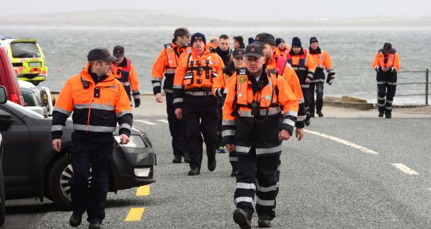The scene at Blacksod in north Mayo, where air, sea and shore searches continue for three Coast Guard crew members missing since Tuesday morning. Photograph: Dara Mac Dónaill 