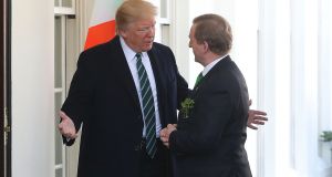US president Donald Trump welcomes  Taoiseach Enda Kenny to the White House in Washington. Photograph: Niall Carson/PA Wire.