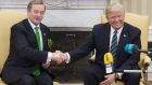 US president Donald Trump and Taoiseach Enda Kenny shake hands  during a meeting in the Oval Office of the White House in Washington DC. Photograph:Saul Loeb/AFP/Getty Images.