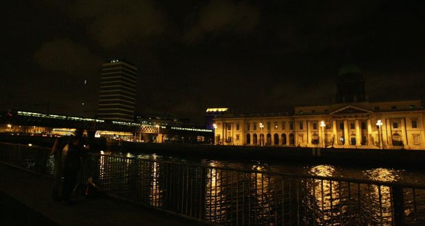 What a turnoff: A dimly visible Liberty Hall with its lights out during Earth Hour 2008. Photograph: Aidan Crawley