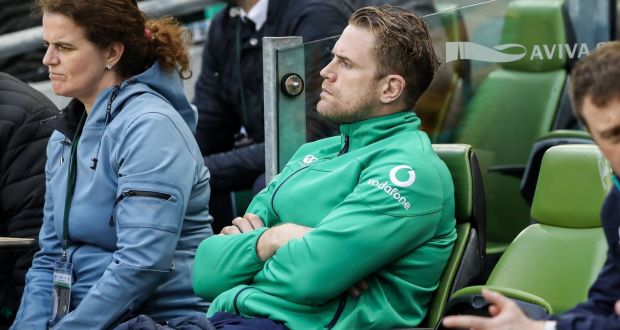 Ireland’s Jamie Heaslip, who was a late withdrawl from the game, watches Ireland beat England. Photograph: Billy Stickland/Inpho