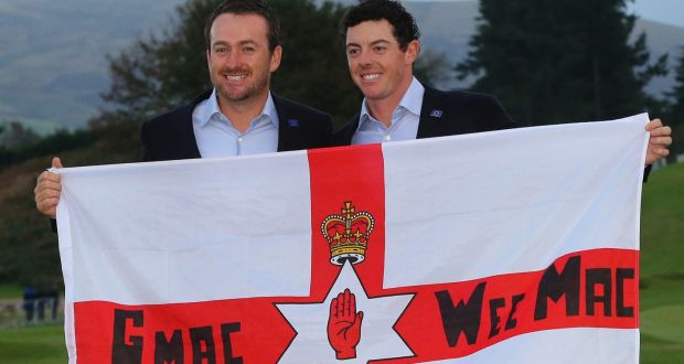 Northern glories: Europe’s Graeme McDowell and Rory McIlroy celebrate after winning the Ryder Cup in 2014. Photograph: Inpho/Cathal Noonan