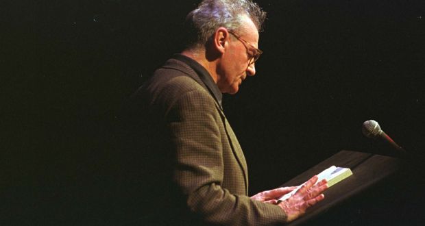  Seamus Deane gives a reading at Cúirt in the Town Hall Theatre, Galway in 1989. Photograph: Joe St Leger