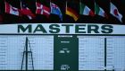 The main leaderboard near the first fairway during the first round of the 2017 Masters at Augusta National. Photograph: Getty Images