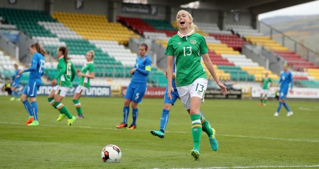 Stephanie Roche scored Ireland women’s solitary goal as they beat Slovakia at Tallaght on Monday. Photograph: Ryan Byrne/Inpho