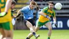 Dublin’s Aaron Byrne and Donegal’s Cian Mulligan in action during the All-Ireland U-21 semi-final at Breffni Park. Photograph: Philip Magowan/Presseye/Inpho 