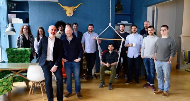 CEO Emmet Savage with COO John Tyrrell and staff at Rubicoin’s office on Merrion Row. Photograph: Cyril Byrne 