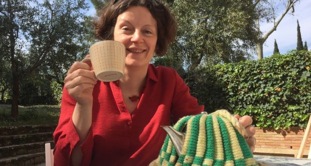 Emma Prunty with her teapot and cosy. “My morning cuppa is my little piece of Ireland”
