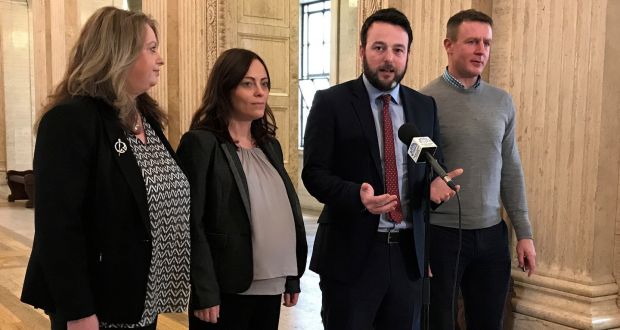SDLP leader Colum Eastwood (second right) said he was “open to any discussion on how we can protect the Remain vote in Northern Ireland”. Photograph: Deborah McAleese/PA Wire