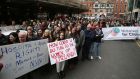 People protest outside the Department of Health in Dublin at plans to grant ownership of the new National Maternity Hospital to the Sisters of Charity religious order. Photograph: Niall Carson/PA Wire