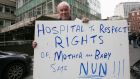 Dave Hiernan from Blackrock during a demonstration at Government plans to hand ownership of the new National Maternity Hospital to the Sisters of Charity. Photograph: Gareth Chaney/ Collins