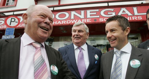 Seán McEniff, Ray McSharry and Brian Ó Domhnaill canvassing in Donegal town in 2010. Photograph: Alan Betson