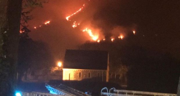 The fire stretched from north Kerry to the Beara Peninsula in West Cork, crossing more than 350 acres of forestry and destroying upland wildlife and nests. Photograph: Bantry Fire Brigade