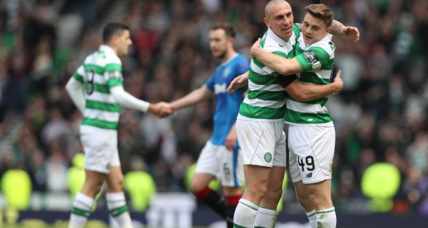 Scott Brown and James Forrest of Celtic celebrate after beating Rangers in their Scottish Cup semi-final. Photo: Ian MacNicol/Getty Images