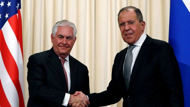 US secretary of state Rex Tillerson with Russian foreign minister Sergei Lavrov during a news conference following their talks in Moscow on April 12th. US president Donald Trump has appeared to flip flop on US relations with Russia. Photograph: Sergei Karpukhin/Reuters