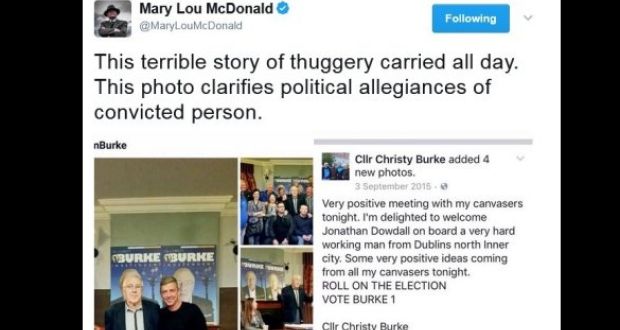 A screengrab of the tweet on Friday from Mary Lou McDonald which annoyed Dublin city councillor Christy Burke. 