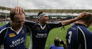 Felipe Contepomi celebrates with team mates Denis Hickie (left) and Will Green after their victory in Toulouse in the Heineken Cup quarter-final in 2006. ‘There were a lot of similarities between that game and Leinster’s loss to Clermont.’ Photograph: David Rogers/Getty Images