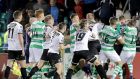 Shamrock Rovers and Dundalk players get involved in an altercation late in the game. Photo: Morgan Treacy/Inpho