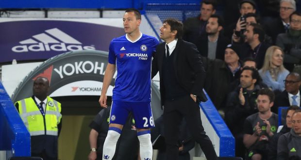 Chelsea’s John Terry prepares to be subbed on at Stamford Bridge on Monday night. Photograph: PA