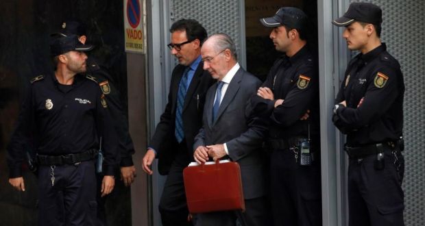 Rodrigo Rato leaving  the High Court in Madrid after questioning in 2014 Photograph: Reuters