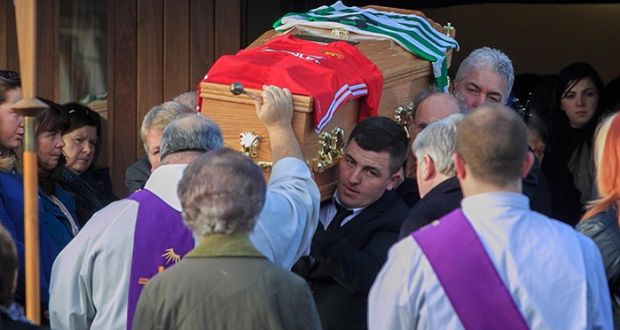  The remains of Martin  Finn leave St Matthew’s Church following his funeral in Cherry Orchard, Dublin. Photograph: Gareth Chaney/Collins