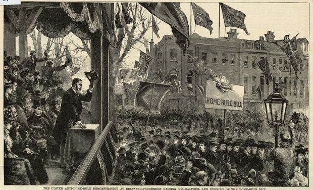 Arthur Balfour addresses an anti-Home- Rule demonstration in Belfast in 1893. Photograph: Getty Images