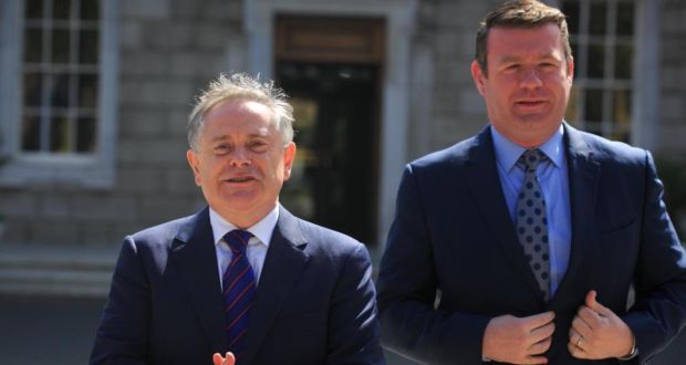 Labour leader Brendan Howlin and Labour TD Alan Kelly at Leinster House during a media briefing on the Government’s plan to sell part of its stake in AIB. Photograph: Gareth Chaney/Collins