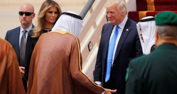 Saudi Arabia’s King Salman bin Abdulaziz Al Saud welcomes US president Donald Trump and first lady Melania Trump during a reception ceremony in Riyadh, Saudi Arabia. Photograph: Jonathan Ernst/Reuters