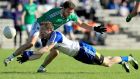 Monaghan’s Jack McCarron is challenged by Fermanagh’s Ryan McCluskey during his side’s Ulster Championship win in Clones. Photograph: Donall Farmer/Inpho