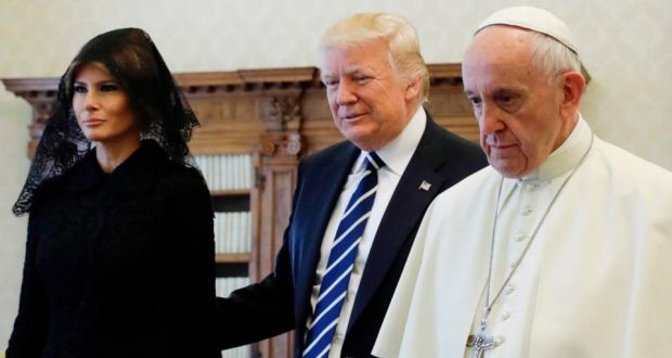 US president Donald Trump and first lady Melania Trump meet Pope Francis at the Vatican on Wednesday. Photograph: Evan Vucci/New York Times