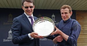  Aidan O’Brien and Ryan Moore after winning the Tattersalls Irish 1,000 Guineas with Winter at the Curragh. Photograph: Lorraine O’Sullivan/Inpho