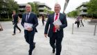AIB chief financial officer Mark Bourke and AIB chief executive Bernard Byrne on Tuesday: they will conduct an investor roadshow to generate interest in the stock.  Photograph:  Chris Bellew/Fennell Photography