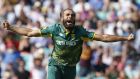  South Africa’s Imran Tahir celebrates taking the wicket of Sri Lanka’s Chamara Kapugedera for a duck during the ICC Champions Trophy match  at The Oval in London. Photograph: Ian Kington/AFP/Getty Images