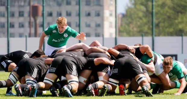 Ireland’s Jonny Stewart watches the scrum in their defeat to New Zealand during their World Rugby U20 Championship Pool B clash. Photo: Archil Gegenava/Inpho