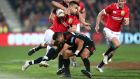 Lions scrumhalf  Conor Murray is tackled during the tour match against the Crusaders at the AMI Stadium in Christchurch. Photograph: David Davies/PA Wire